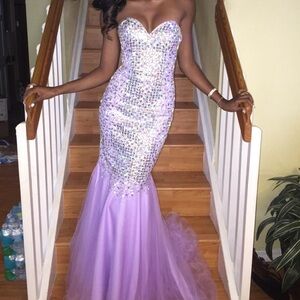 TERANI Couture Stunning Lavender Strapless Prom Gown